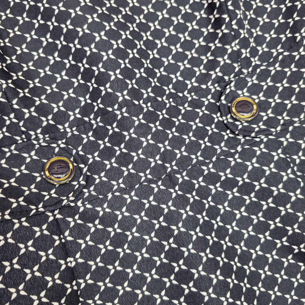 Elegant Navy and White Patterned Mini Dress - Picture 3 of 4